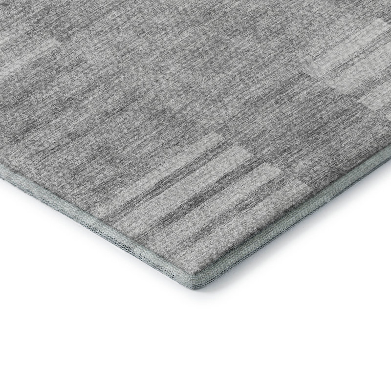 Tapis argenté de qualité supérieure lavable à la machine Prisco, Rectangle 10 pi x 14 pi