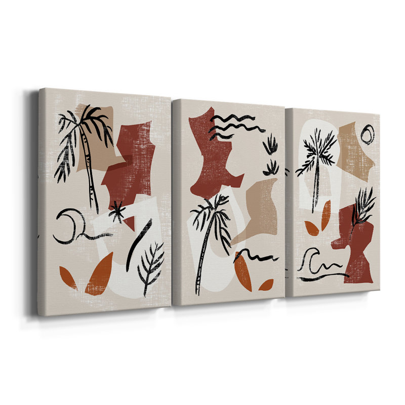 Soft Palms I  -Custom Wrapped Gallery Canvas - 3 Pieces
