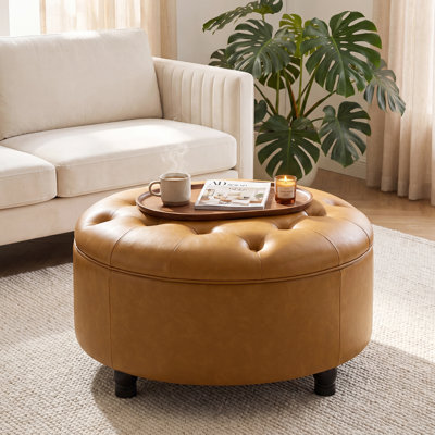 Dimitrika 29.5'' W Faux Leather Tufted Storage Ottoman