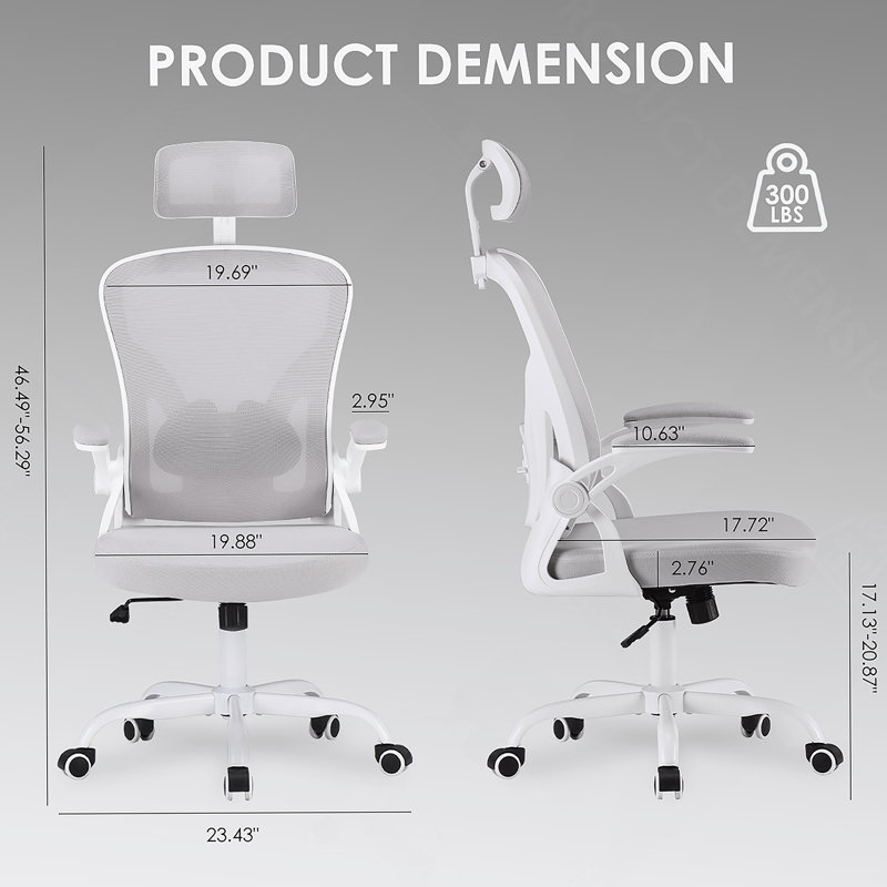 Chaise de bureau ergonomique avec appui-tête, soutien lombaire réglable et accoudoirs rabattables pour un bureau confortable