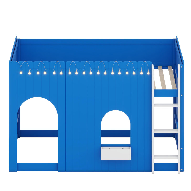 Structure de lit mezzanine avec guirlande lumineuse DEL intégrée, Bleu Klein