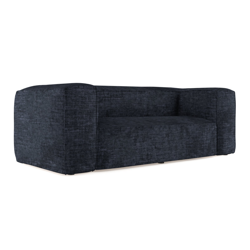 Canapé surdimensionné Varick, H 30 po x l 96 po x P 47 po, Velours froissé imprimé bleu, Patiné