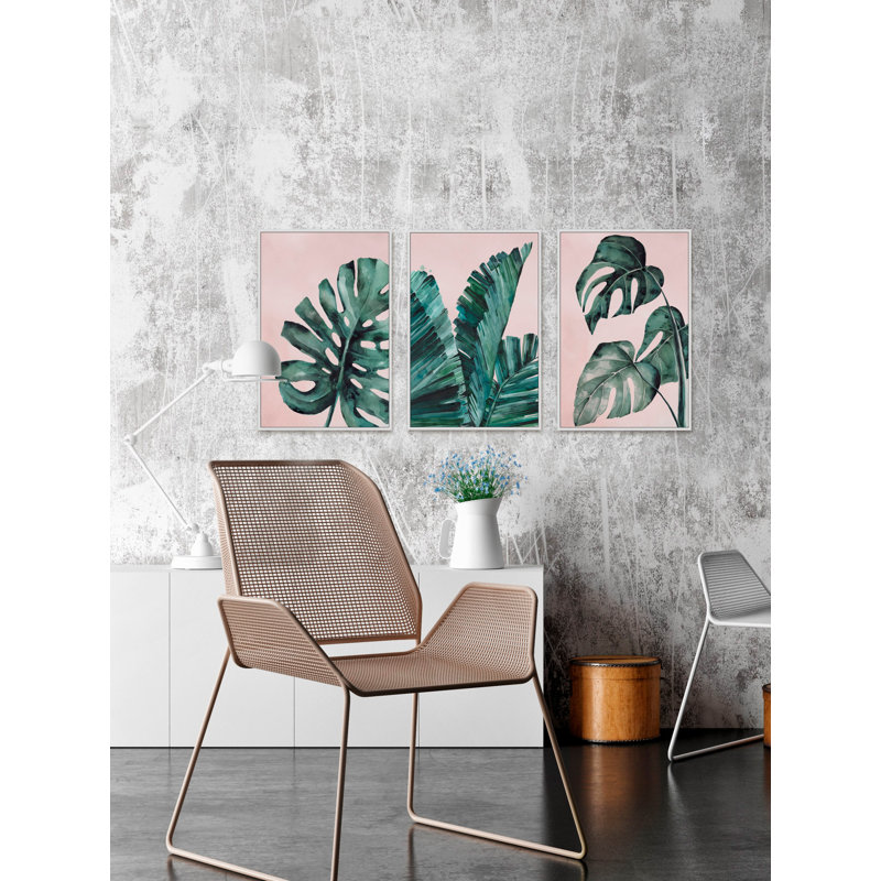 Tropical Leaves Triptych - 3 Piece Print Set on Canvas, 60" H x 40" W x 1.5" L