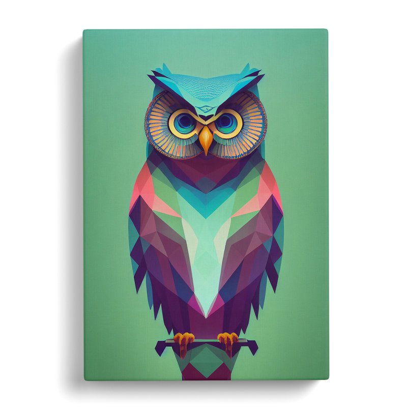 Geometric Owl No.3 Abstract - Wrapped Canvas, 50cm H x 35cm W x 3cm D