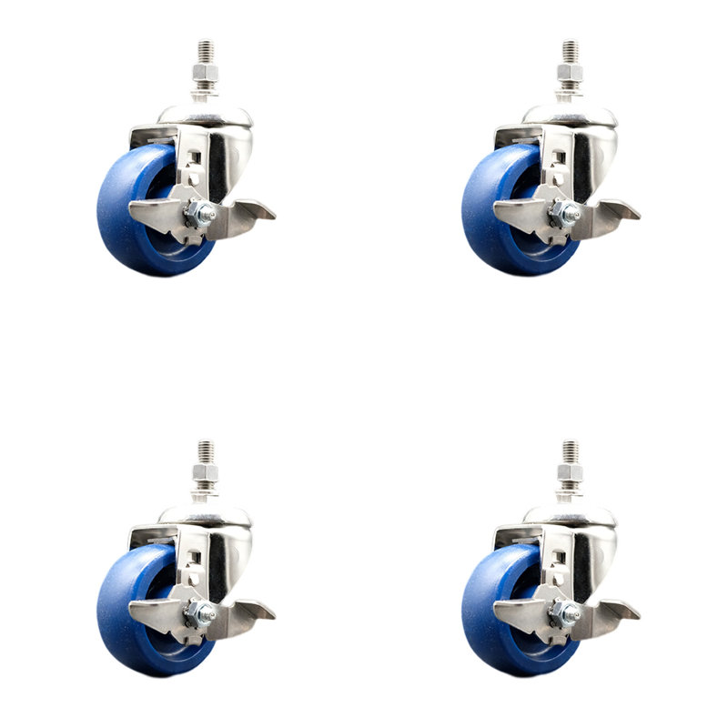 316SS Solid Polyurethane Swivel Threaded Stem Caster Set Brake SCC
