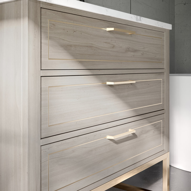 Markham 36'' W Single Vanity, Carrara Marble, Cashmere Gray, Satin Brass