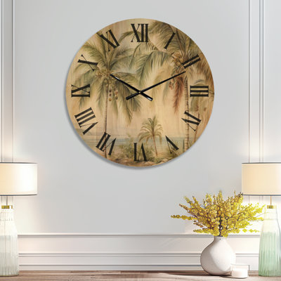 Horloge murale en bois tropical - Palmiers sur la plage V