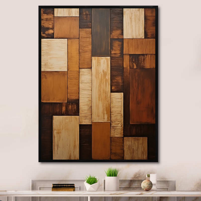 Bronze brillance Symetry I - formes abstraites, art mural, salon, Cadre flottant noir, H 32 po x l 24 po x P 1 po