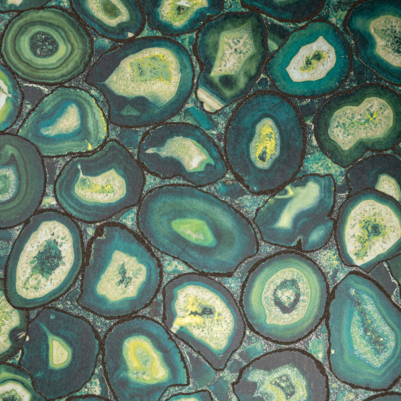 Chelchowska Pepper Collection Glass Bead Finish Geometric Filo Stone 10.05m x 70cm Wallpaper Roll, Green