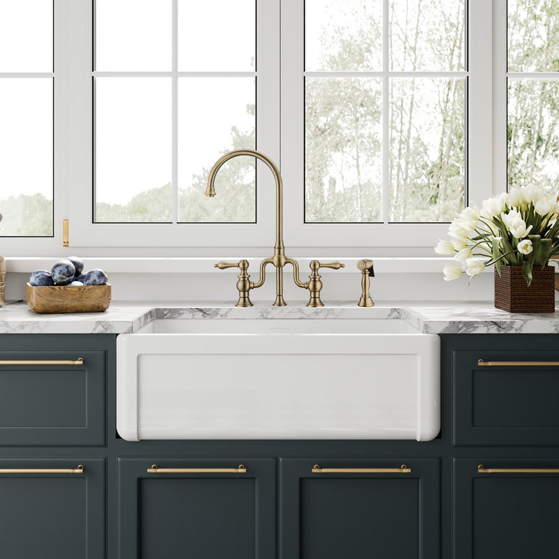 Whitehaus Collection Reversible Fireclay Kitchen Sink with Grid: Three Edge Frame, Plain Front Apron, 10" H x 30" L x 18" W