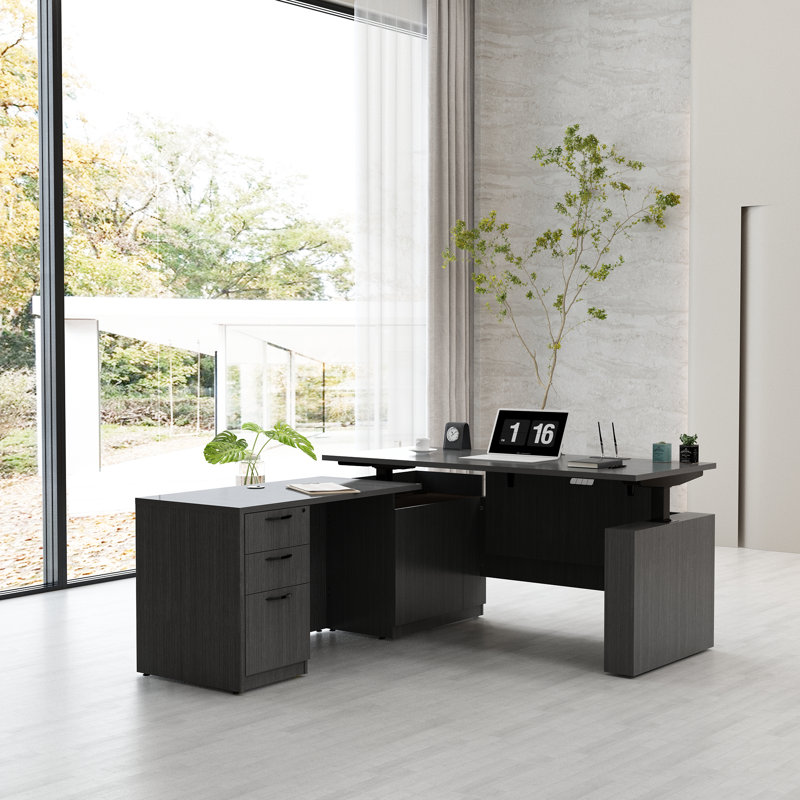 Parven 66.93'' Height Adjustable L-Shaped Executive Desk, Gray