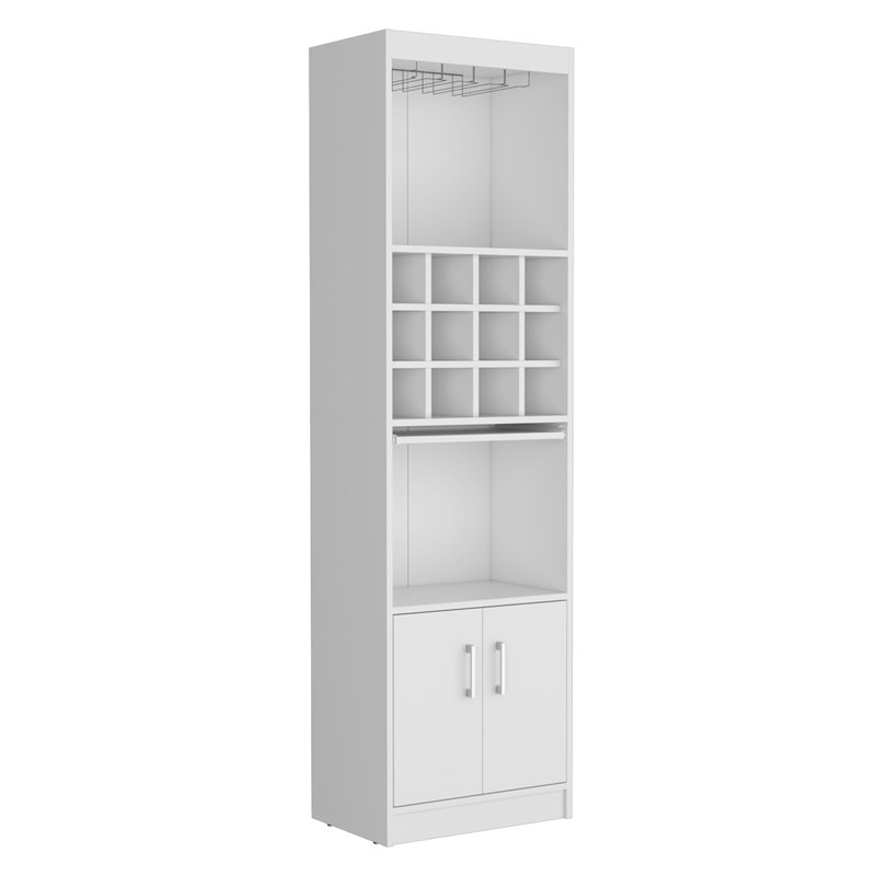 Kevil 71-Inch Tall Bar Cabinet 5-Tier Modern Bar Cabinet With Glass Holder Stemware Rack, Wine Cabinet, Liquor Cabinet, 12 Bottle Cubbies, 5 Shelves, And Pull Out Tray