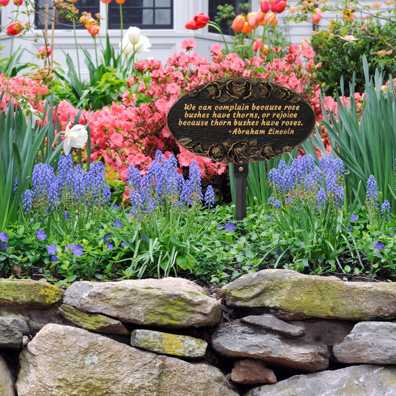 Rose Quote Oval Garden Lawn Plaque, 38, Black/Gold