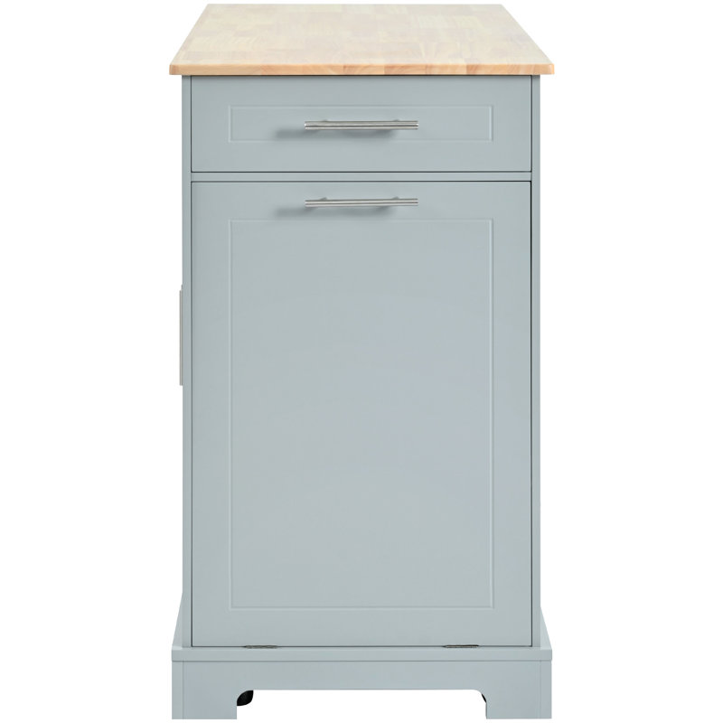 Îlot de cuisine avec devant cannelé et compartiments de rangement internes, Bleu gris