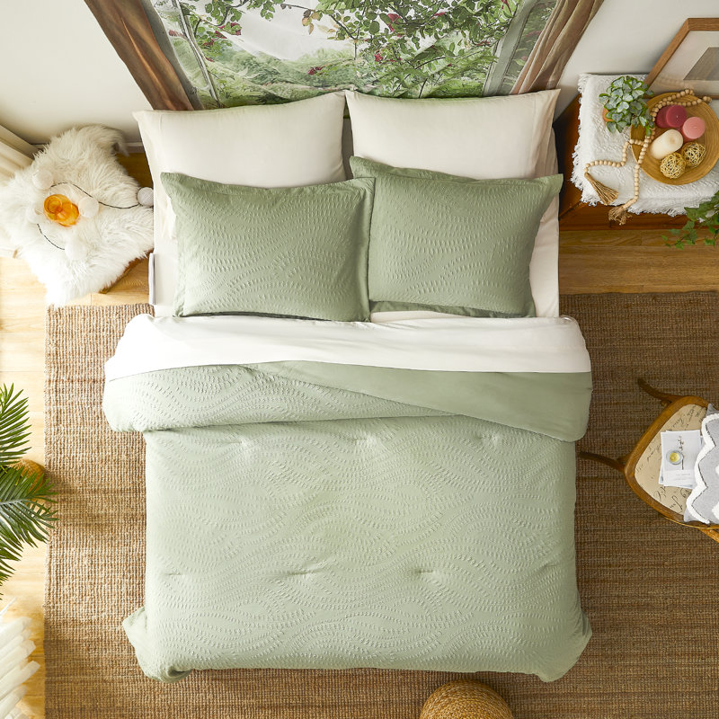 3D Embossed Comforter Set 7PC, King Comforter + 6 Additional Pieces, Sage Green