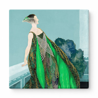 «Elegant Woman in Green Gown», art mural carré sur toile