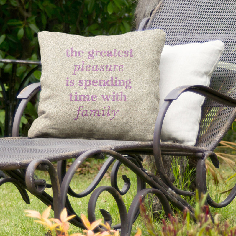 Coussin décoratif intérieur/extérieur pour l’amour et la famille, 16 po x 1 po, Blanc / violet