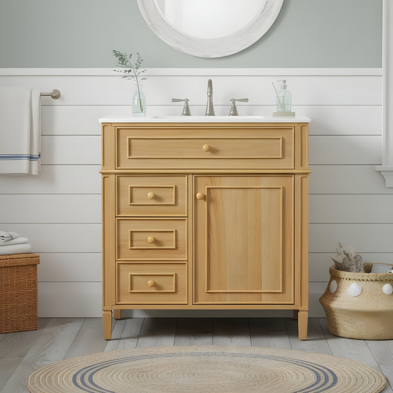 Meuble-lavabo en bois avec tiroirs rabattables, Bois, Bois