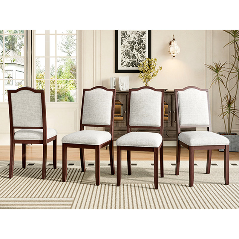 Ensemble de 4 chaises de salle à manger Farmhouse, rembourrées avec dossier haut, sièges modernes pour la cuisine, la chambre à coucher et le salon (beige et cerisier)