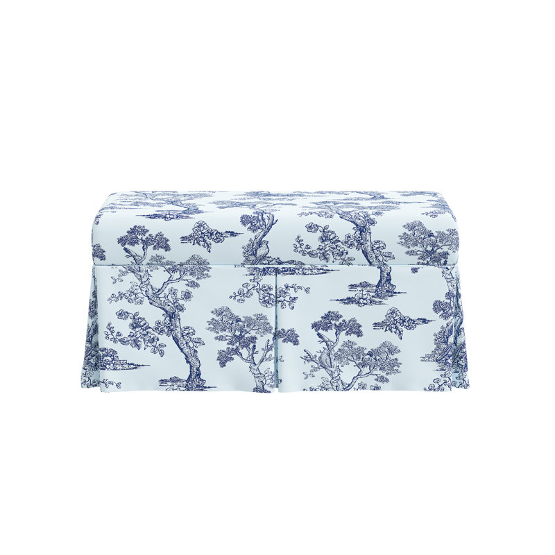 Red from Scalamandre Crafted by Cloth & Company Norwalk Upholstered Storage Bench in Patterns, Scm Toile Blue Linen