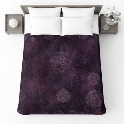 Purple Ornamental Motif Quilted Bedspread All Sizes