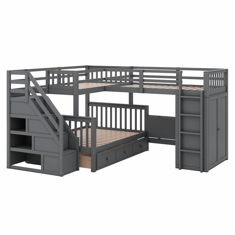 Javarrie Kids Bunk Bed with Drawers, Gray