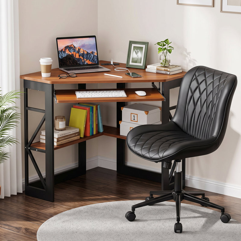 Ensemble de bureau et de chaise Birchie, bureau ergonomique moderne pour la chambre d'étude, Brun clair/noir