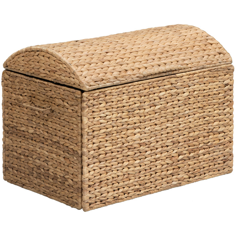 Heavy-duty Water Hyacinth Wicker Storage Trunk with Metal Frame and Arch Lid