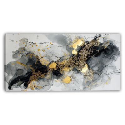 Celestial Veins Black and Gold Abstract Canvas Wall Art