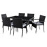 Ensemble de salle à manger de patio avec chaises empilables Aalliyah - finition noire / coussins gris cendré 7 pièces