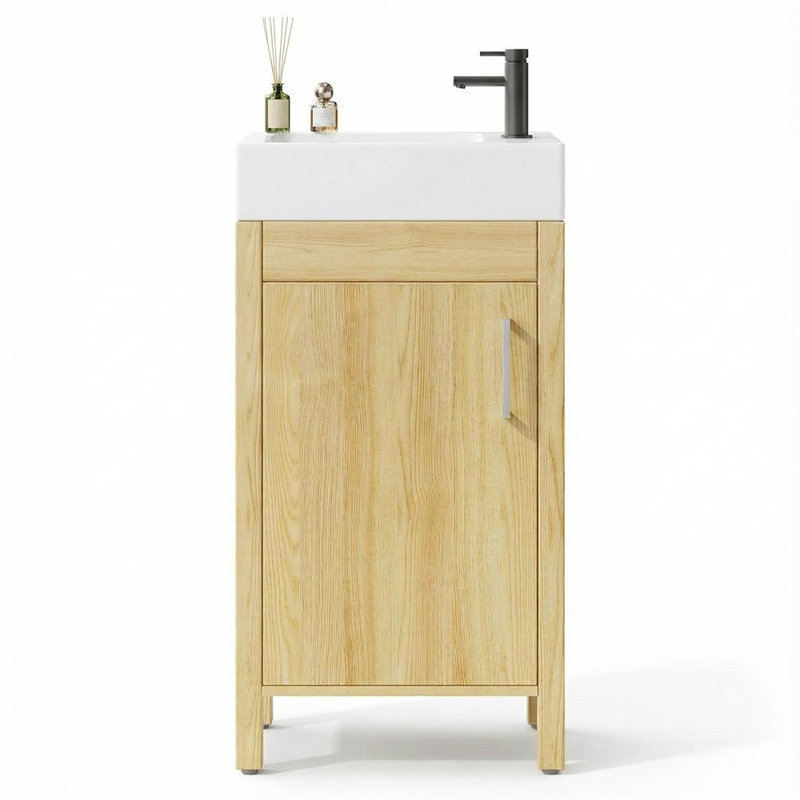 16" Freestanding Bathroom Vanity with Sink, Modern Wooden Vanity Cabinet with Soft-Close Door, Metal Handle and Storage for Small Bathrooms