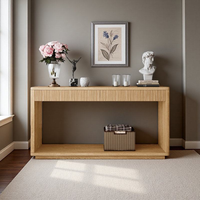 Table d'appoint 60 po 2 tiroirs cannelés 60 po, Naturel