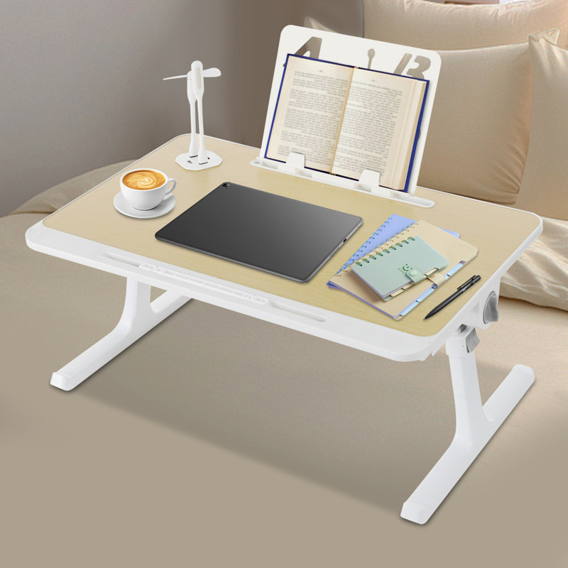 Foldable Rectangular Bed Laptop Tray Adjustable Height, Oak/White