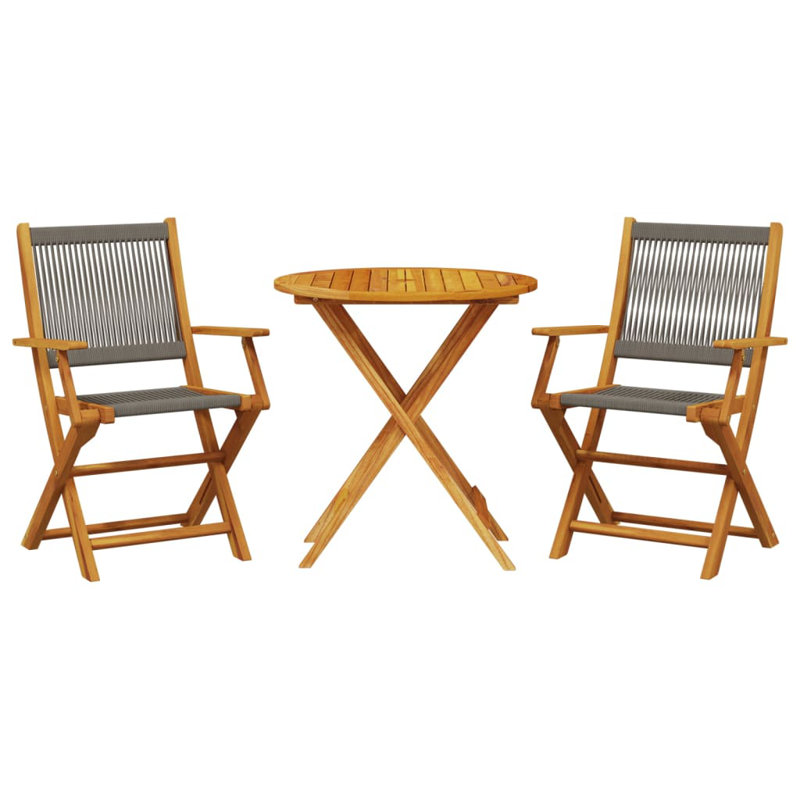 2 - Person Wood Patio Dining Set with Round Table, Grey/Brown