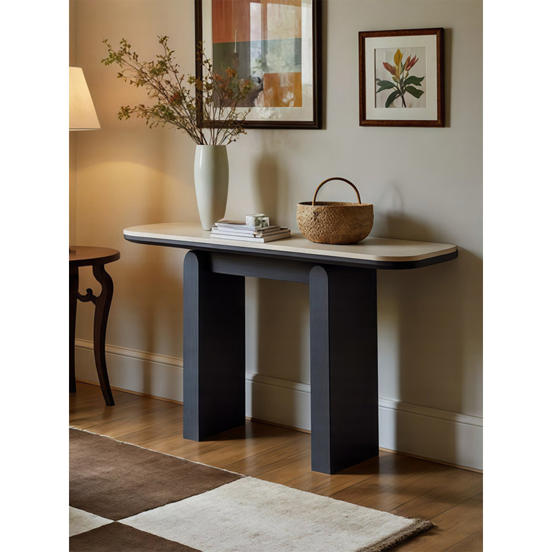 Console à deux tons en travertin, H 33,5 po x l 39,4 po x P 13,8 po, Beige / Black, Noir