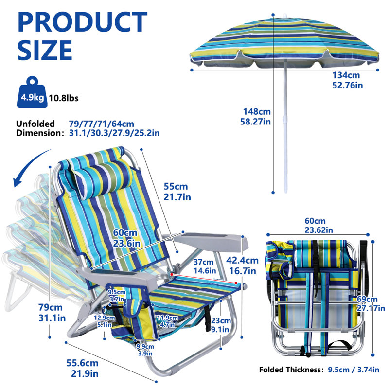 Chaise de plage inclinable et pliante Lanesboro