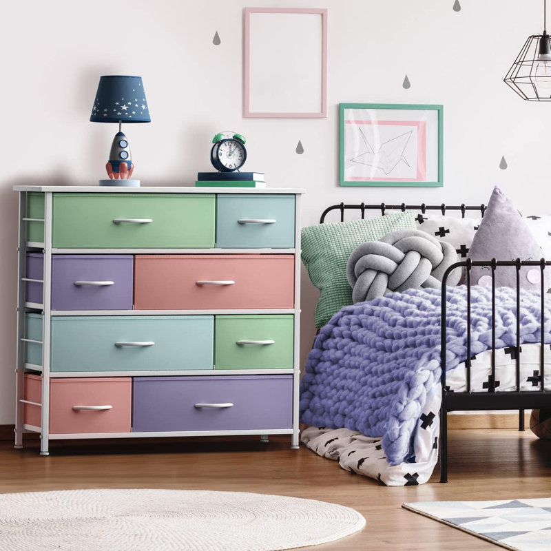 Sorbus 8 Drawers Dresser with Steel Frame and Wood Top, Pastel