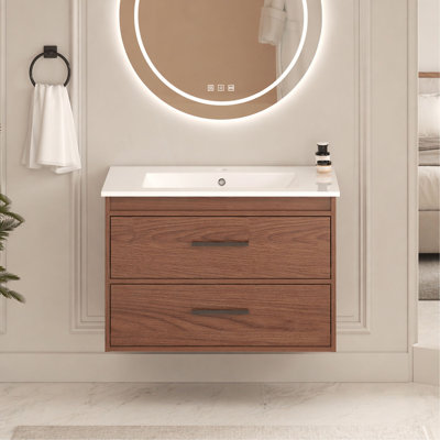 Ensemble de meuble-lavabo mural 30 po à 2 tiroirs, brun rougeâtre
