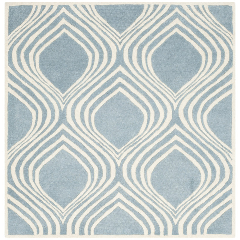 Deedie Hand Tufted Wool Geometric Rug, Square 5'