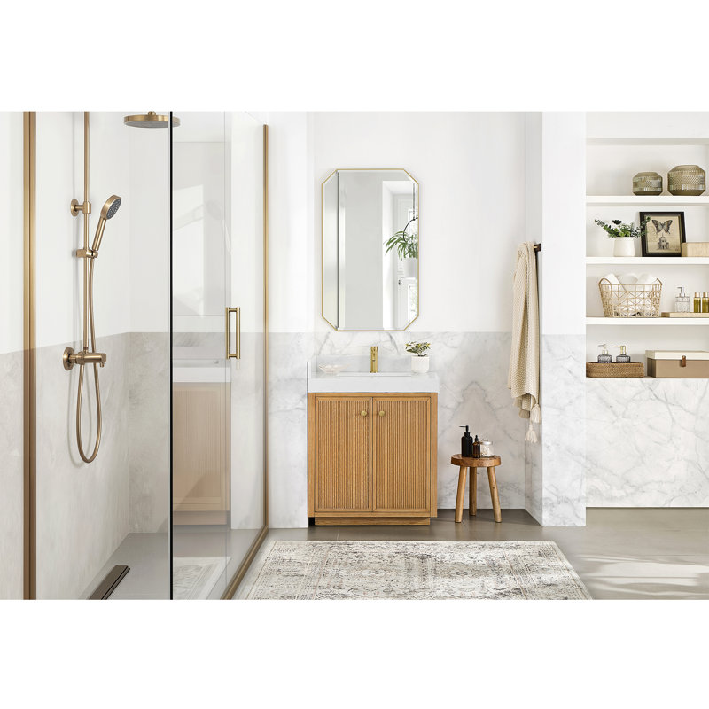 Autry 30" Single Sink Bath Vanity in Fir Wood Brown with White Grain Composite Stone Top, Fir Wood Brown