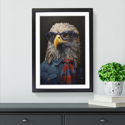 Eagle With Glasses - Single Picture Frame Print on Wood