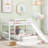 White Twin Over Bunk Bed With Built - In Slide And Side Mountable , Solid Pine Wood Structure, Great For Small Space Homes, Gray Design Lines, Slat Kit Support Bed, Color Scheme Materials, Optimized