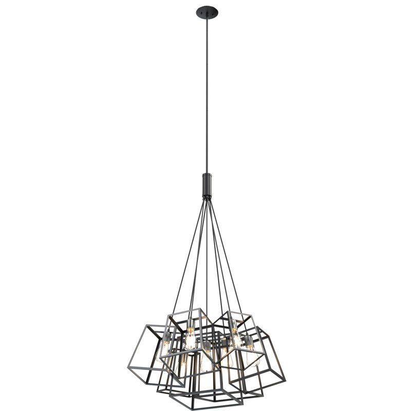 Luminaire suspendu géométrique 7 lumières grappe Taryn, Nickel poli / graphite
