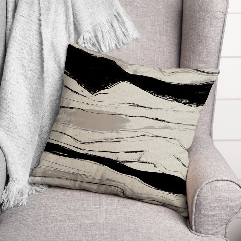  Housse et insert de coussin carré extérieur Flowing Lines, Noir / gris