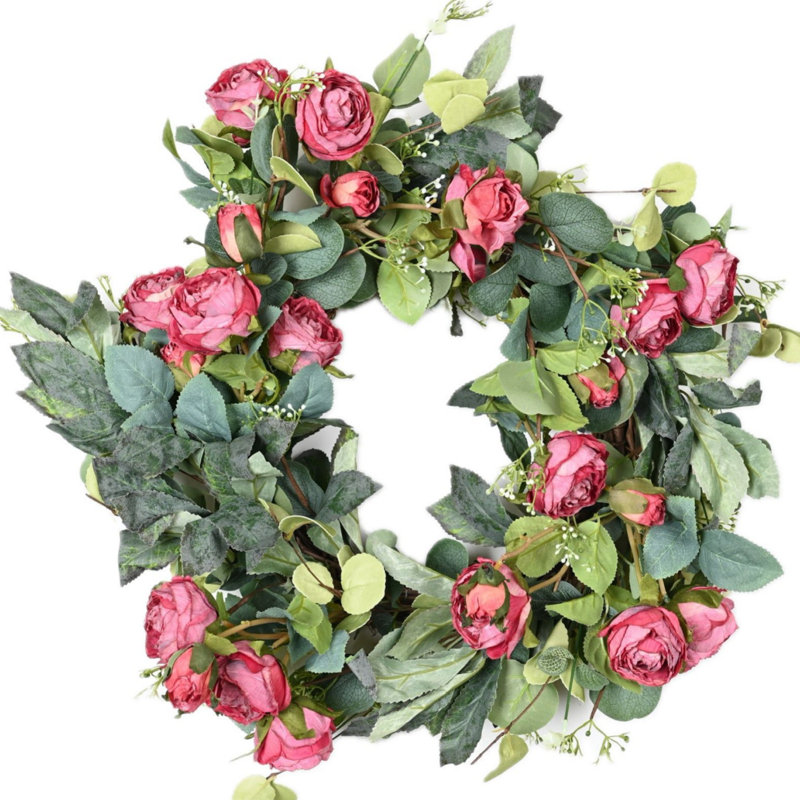 20" Handcrafted Leafage and Rose Everyday Wreath