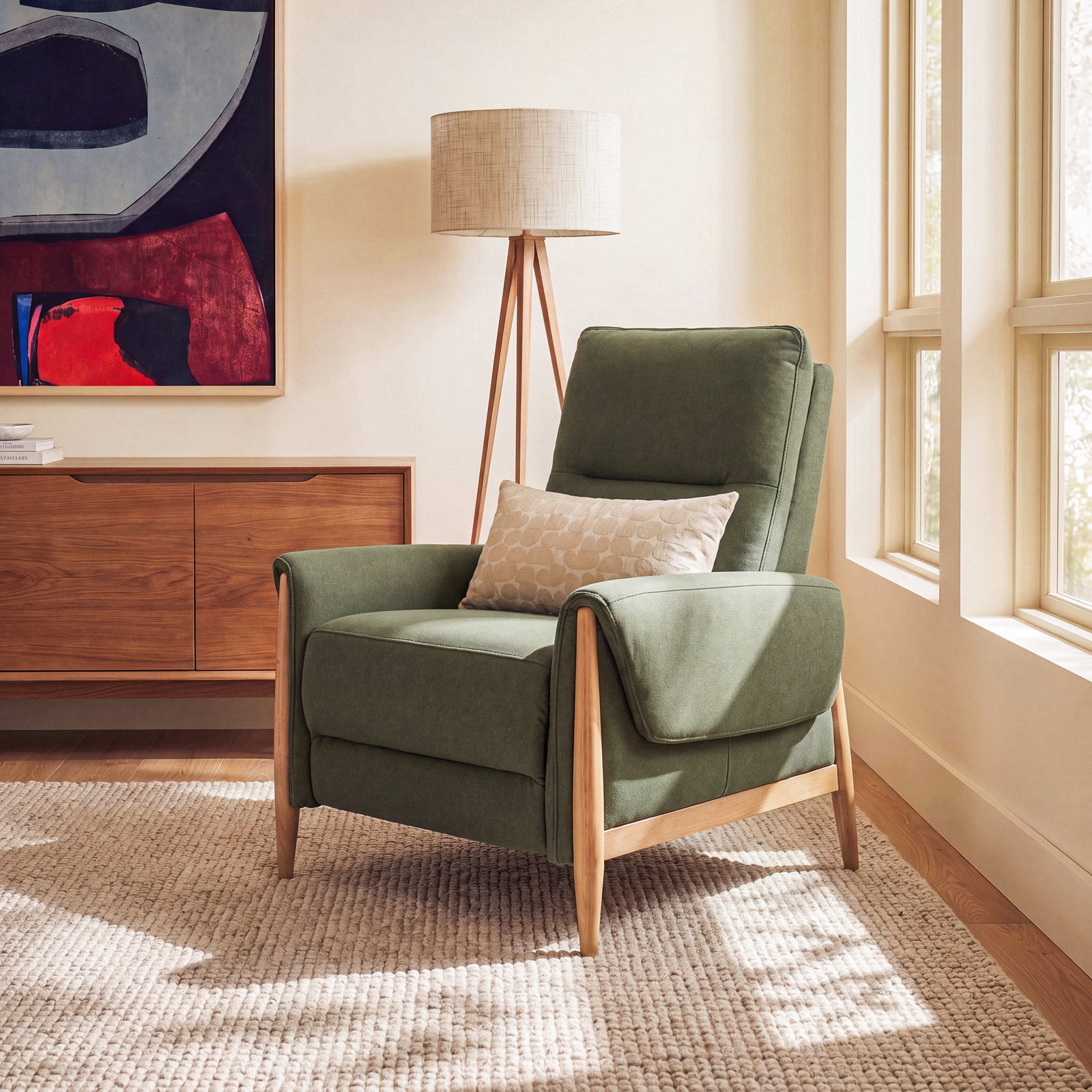 Michelle 36" Linen Manual Recliner, Green Polyester Blend