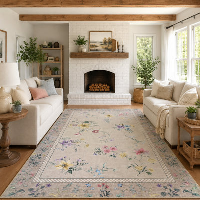 Tapis modernes lavables floraux pour le salon et la chambre à coucher