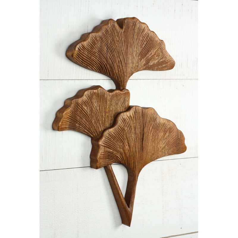 Panneau mural de feuilles de ginkgo en bois sculpté à la main - trio d'art mural botanique, décor rustique inspiré de la nature