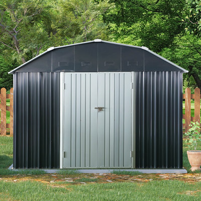 Remise de rangement extérieure en métal 10 pi x 12 pi avec toit en arche et portes verrouillables pour le jardin