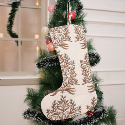  Festive Handmade Block Print Christmas Stocking Cotton Holiday Gift - Vrindhavan